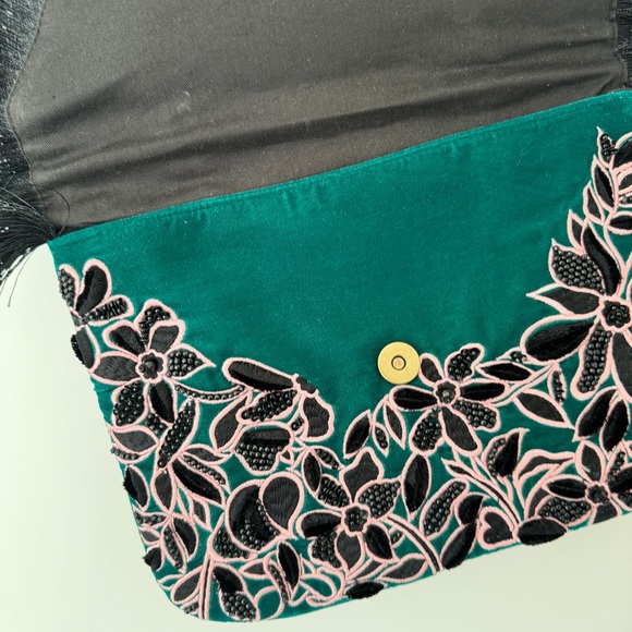 Anthropologie Green and Black Floral Bag - Picture 6 of 7